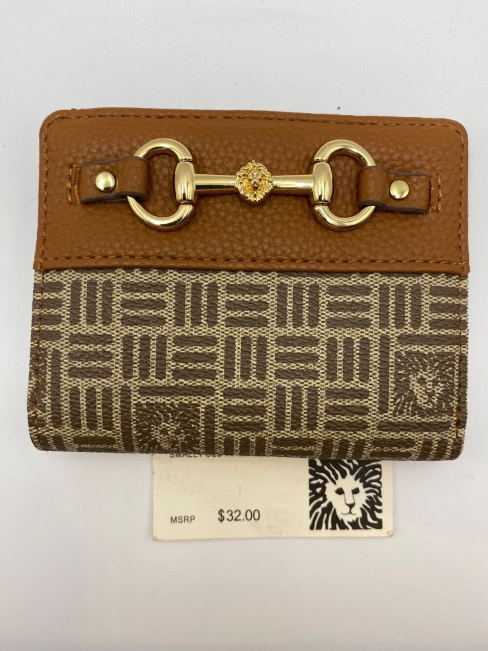 Anne Klein Small Fold Wallet With Lion Logo & Gold Horse bit Hardware NWT